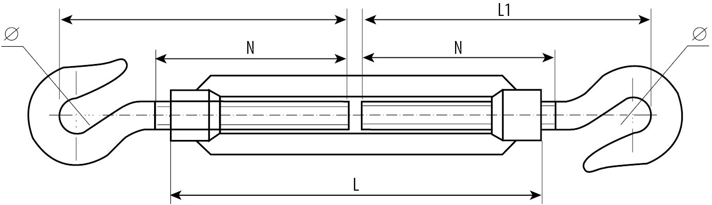 Талреп крюк-крюк DIN 1480 6 шт. (М10; ТФ5) ЗУБР 4-304365-10