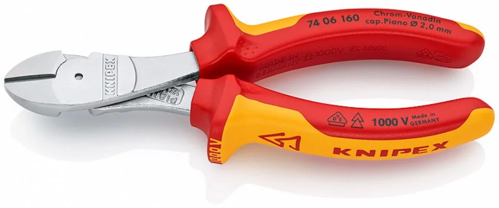 Кусачки боковые особой мощности хромированные 160 мм, KNIPEX, ( KN-7406160SB )