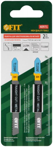 Полотна по металлу, Bimetal, фрезерованные, волнистые зубья, 76/51/1,2 мм (T118AF), 2 шт. FIT 40971