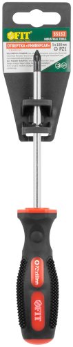 Отвертка "Универсал", CrV сталь, прорезиненная ручка 5х100 мм РZ1 FIT 55152