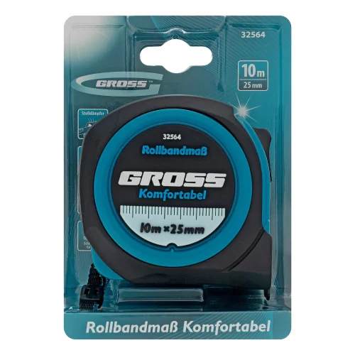 Рулетка Komfortabel 10 м х 25 мм,обрезиненный корпус Gross 32564