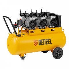 Компрессор безмасляный, малошумный DLS 3300/100, 3300 Вт,3x1100, 100 л, 570 л/мин, блок управления Denzel 58032