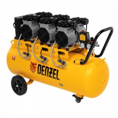 Компрессор безмасляный, малошумный DLS 3300/100, 3300 Вт,3x1100, 100 л, 570 л/мин, блок управления Denzel 58032