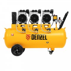 Компрессор безмасляный, малошумный DLS 3300/100, 3300 Вт,3x1100, 100 л, 570 л/мин, блок управления Denzel 58032