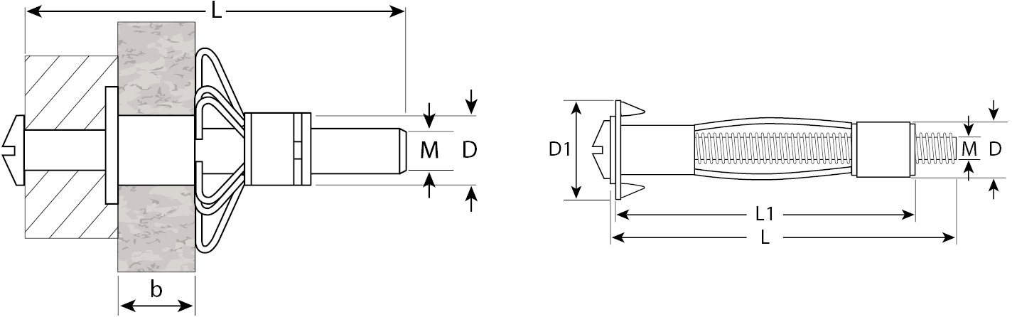 Анкер МОЛЛИ для пустотелых материалов, М5х52х21мм, 90шт, с винтом PH2/SL, оцинкованный, ЗУБР, 4-302472-05-052