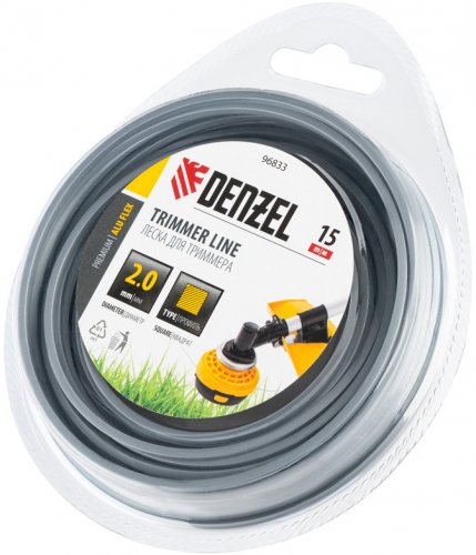 Леска для триммера армированная алюминием квадратная, 2,0мм х 15м, блистер ALUFLEX Denzel 96833