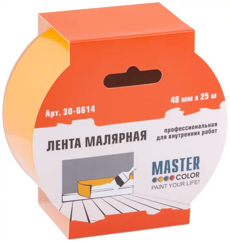 Лента малярная желтая, для внутренних работ, 48 мм x 25 м MASTER COLOR 30-6614