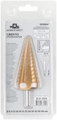 Сверло ступенчатое HSS по металлу, 12 ступеней 6-9-13-16-19-21-23-26-29-32-35-38 мм MOS 36386М