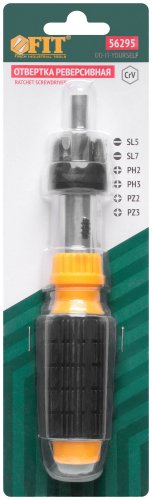 Отвертка реверсивная, 6 CrV бит, желтая ручка с антискользящей накладкой FIT 56295