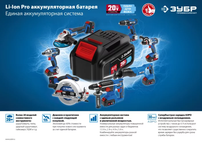 Бесщеточный винтоверт Профессионал 20 В, 2 АКБ, 2 Ач, в кейсе ЗУБР GVB-250-22