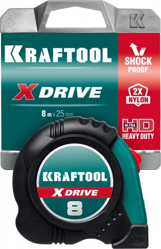 Рулетка KRAFTOOL X-Drive 8м/25мм с ударостойким обрезиненным корпусом 34122-08_z02