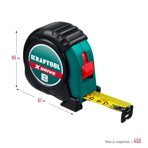 Рулетка KRAFTOOL X-Drive 8м/25мм с ударостойким обрезиненным корпусом 34122-08_z02