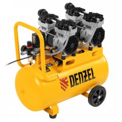 Компрессор безмасляный, малошумный DLS 1500/50, 1500 ВТ, 2x750, 50 л, 260 л/мин Denzel 58027