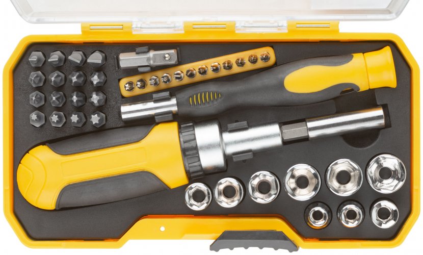 Отвертки реверсивная и для точных работ, набор 41 шт., пластиковый прорезиненный кейс FIT 56385