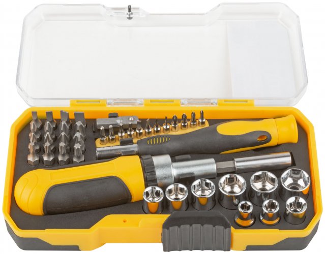 Отвертки реверсивная и для точных работ, набор 41 шт., пластиковый прорезиненный кейс FIT 56385