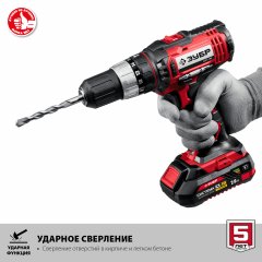 Ударная дрель-шуруповер ЗУБР 18В, 2 АКБ 2Ач, в кейсе ДШУ-185-22