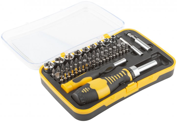 Отвертки реверсивная и для точных работ, набор 65 шт., пластиковый прорезиненный кейс FIT 56387