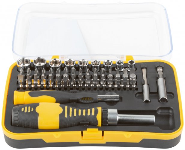 Отвертки реверсивная и для точных работ, набор 65 шт., пластиковый прорезиненный кейс FIT 56387