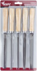 Напильники, набор 5 шт., деревянная ручка 150 мм КУРС 42510