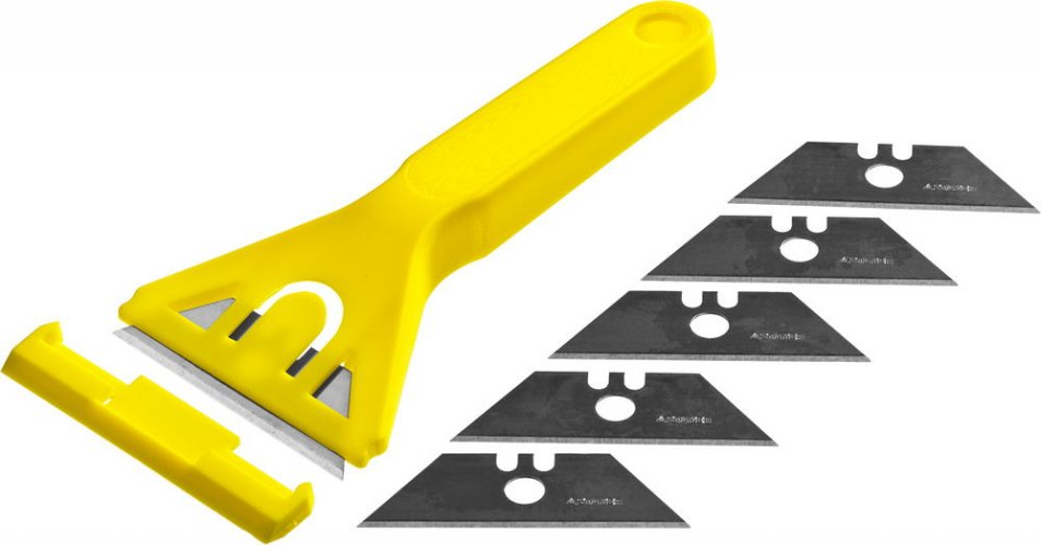 Пластмассовый скребок в наборе с 5 лезвиями STAYER STANDARD 50мм 0851-H6_z01