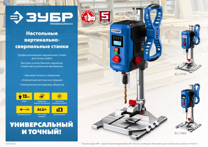 Настольный вертикально-сверлильный станок ЗУБР Профессионал 800 Вт, 13 мм БЗП ВСС-П800