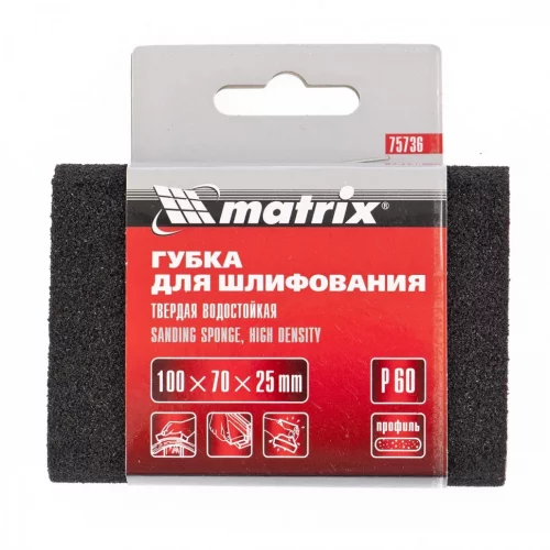 Губка для шлифования, 100 х 70 х 25 мм, овал, твердая, P 100 MATRIX 75738