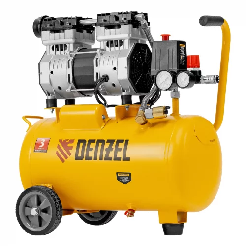 Компрессор DLS950/24 безмаслянный малошумный 950 Вт, 165 л/мин, ресивер 24 л Denzel 58026