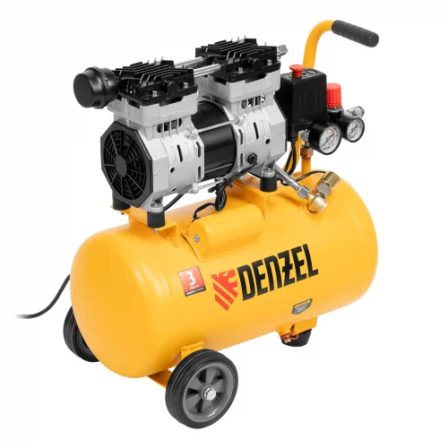 Компрессор DLS950/24 безмаслянный малошумный 950 Вт, 165 л/мин, ресивер 24 л Denzel 58026
