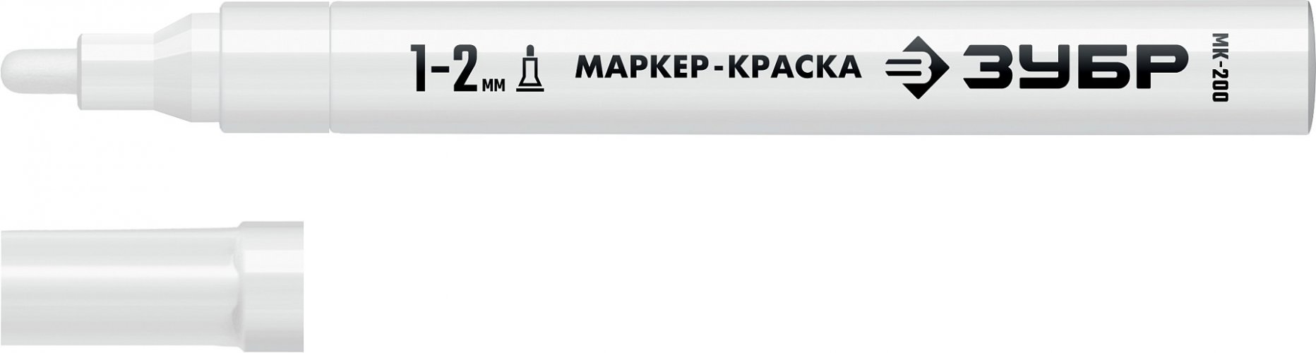 Маркер-краска ЗУБР Профессионал МК-200 круглый наконечник, 1-2 мм, белый 06326-8
