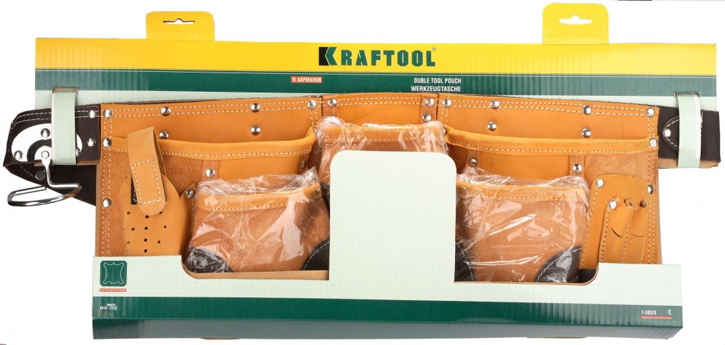 Пояс для инструментов из натуральной кожи (9 карманов) KRAFTOOL 1-38520