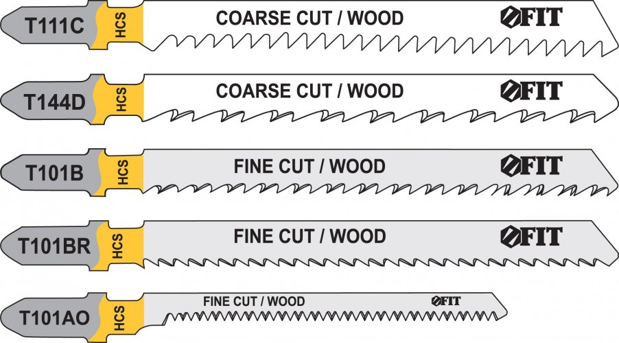 Набор полотен для электролобзика 5 шт. (T111C; T144D; T101B; T101BR; T101AO) FIT 41010