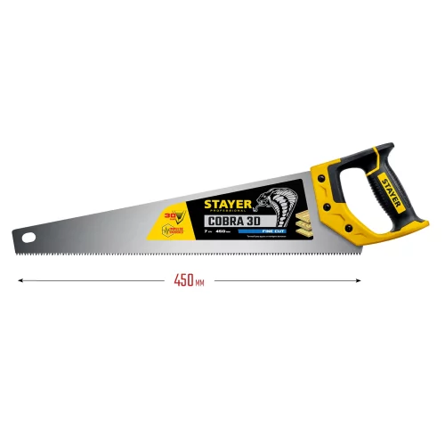 Универсальная ножовка пила STAYER "Cobra 3D" 450мм, 7TPI, 3D зуб, 1512-45_z01