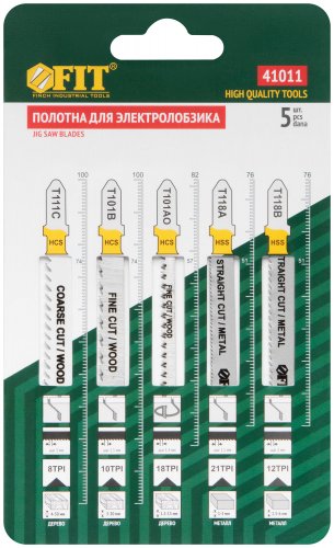Набор полотен для электролобзика 5 шт. (T111C; T101B; T101AO; T118A; T118B) FIT 41011
