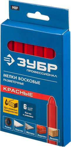 Красные восковые разметочные мелки ЗУБР МВР в упаковке 6 шт 06330-3
