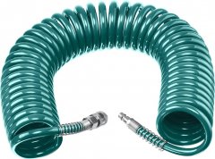Воздушный спиральный шланг с фитингами рапид KRAFTOOL 15 м, 8x12 мм, 15 бар 06590-15