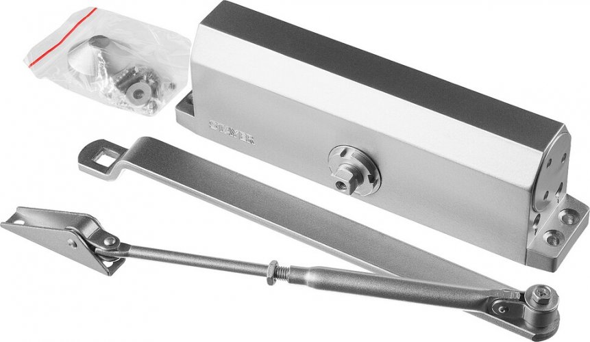 Дверной доводчик для дверей массой до 100 кг STAYER цвет серебро 37915-100