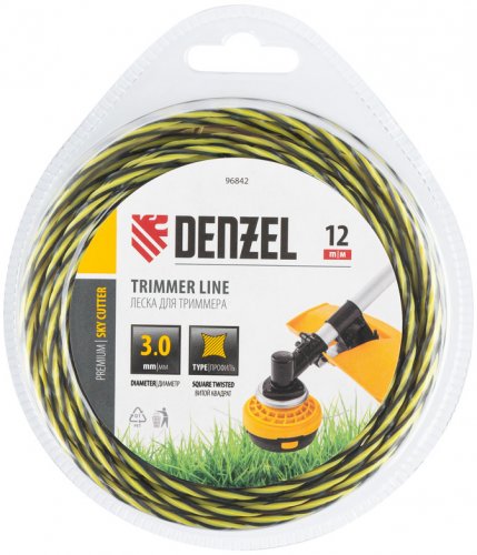 Леска для триммера двухкомпонентная витая квадратная, 3,0мм х 12м, блистер SkyCutter Denzel 96842