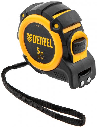 Рулетка 5м х 19мм, автоматич. фиксац., нейлон. покрытие, магнит. зацеп, двухстор. разметка Denzel 31521