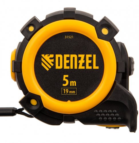 Рулетка 5м х 19мм, автоматич. фиксац., нейлон. покрытие, магнит. зацеп, двухстор. разметка Denzel 31521