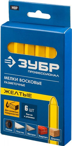 Разметочные восковые мелки ЗУБР МВР желтые, 6 шт 06330-5