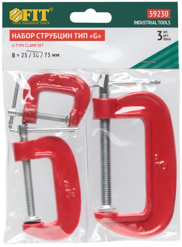 Струбцины тип "G", набор 3 шт. 1", 2", 3" FIT 59230