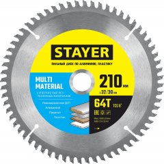 Пильный диск по алюминию STAYER Multi Material 210x32/30 мм, 64Т, супер чистый рез 3685-210-32-64
