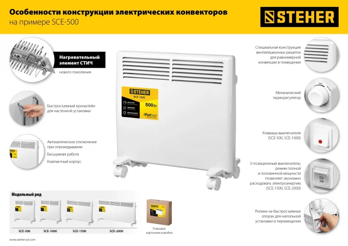 Электрический конвектор STEHER 0.5 кВт SCE-500