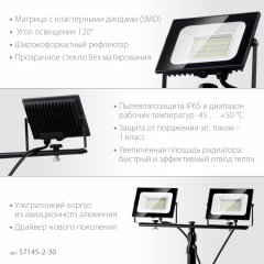 Светодиодные прожекторы на штативе ЗУБР Профессионал ПСК 30x2, 2x30 Вт 57145-2-30