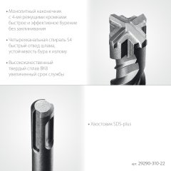 STAYER HERCULES-4Х 22x310 мм, SDS-plus бур (29290-310-22)