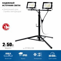 Светодиодные прожекторы на штативе ЗУБР Профессионал пск 50x2, 2x50 Вт 57145-2-50