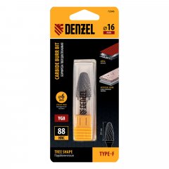Борфреза по металлу твердосплавная, параболическая, тип-F, 16 мм Denzel 72046