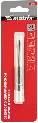 Сверло по керамической плитке и стеклу, 3 мм, шестигранный хвостовик Matrix 72819
