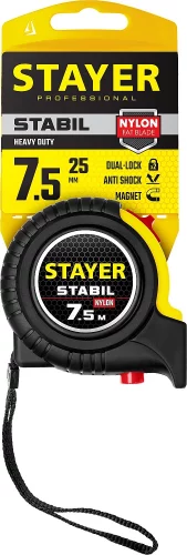Профессиональная рулетка с двухсторонней шкалой Stabil 7.5мх25мм STAYER 34131-075_z02