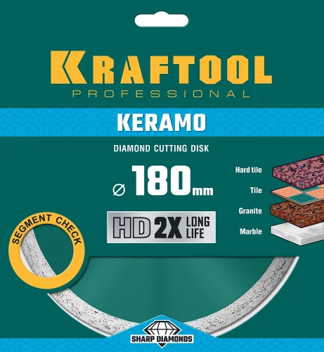 Диск алмазный отрезной сплошной по керамограниту KRAFTOOL Keramo 180х22 мм 36684-180